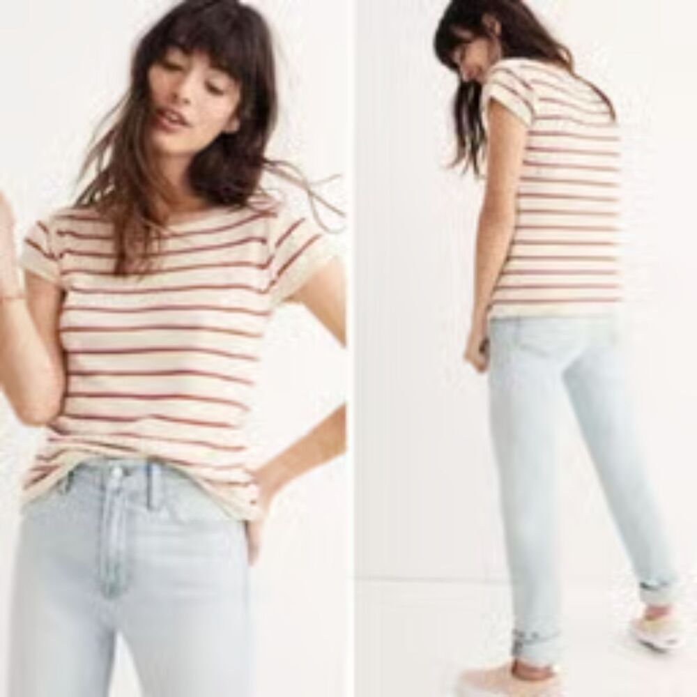 Madewell Pink and Red Striped Marin Knit Top size XS